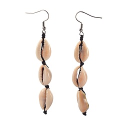 Stainless Steel Color Cowrie Shell Beads Dangle Earrings, with Stainless Steel Finding, Stainless Steel Color, 87~88mm, Pin: 0.7mm