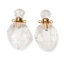 Хрусталь Подвески в форме капли из натурального кварцевого кристалла, подвески для открывающихся флаконов духов из горного хрусталя, с золотой тон 304 выводы из нержавеющей стали, 36.5x19x11 мм, отверстие : 1.8 мм