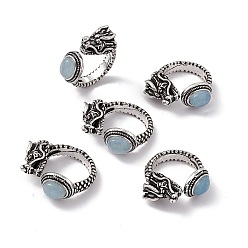 Аквамарин Кольца-манжеты с натуральным аквамарином в виде головы дракона, старинные серебряные латунные открытые кольца для женщин, 5 мм, внутренний диаметр: американский размер 8 1/4 (18.3 мм)