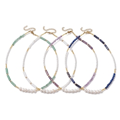 Смешанные камни Ожерелья из натуральных драгоценных камней, натурального жемчуга и стеклянных бусин для женщин, 15.83 дюйм (40.2 см)