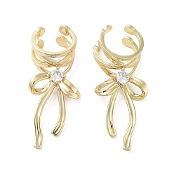 Настоящее золото 18K Латунное покрытие стойки, манжета из микропаве с кубическим цирконием, без кадмия и без свинца, долговечный, бантом, реальный 18 k позолоченный, 45x19x11.5 мм