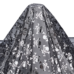 Серебро Полиэстеровая сетчатая ткань для Хэллоуина, товары для поделок своими руками, прямоугольник с черепом рисунком, серебряные, 1600x0.1 мм