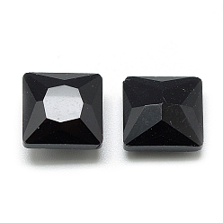 Black Pointed Back Glass Rhinestone Cabochons, Back Plated, Faceted, Square, Black, 8x8x3.5mm