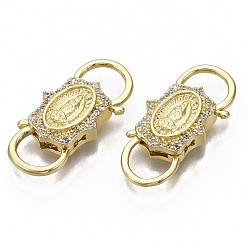 Real 16K Gold Plated Brass Micro Pave Clear Cubic Zirconia Clasps, Nickel Free, Saint, Real 16K Gold Plated, 26.5x12x4.5mm