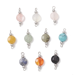 Нержавеющая Сталь Цвет 10 шт. 10 стили натуральные и синтетические смешанные драгоценные камни ограненные плоские круглые подвески-подвески, с 304 петлями из нержавеющей стали, цвет нержавеющей стали, 23~24x10x5 мм, отверстие : 1.5~2.5 мм, 1 шт / стиль