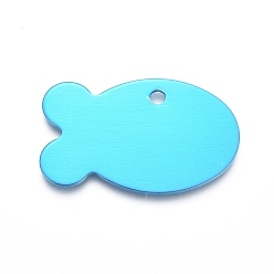 Темно-Голубой Алюминиевые подвески, штамповка пустой метки, рыба, глубокое синее небо, 24x38x1 мм, отверстие : 3 мм