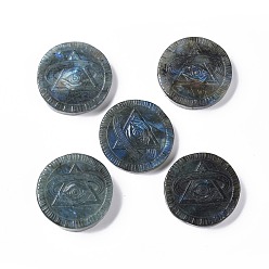 Labradorite Natural Labradorite Cabochons, Flat Round with Angel Eye, 47.5~48x48.5~49x8.5~13.5mm