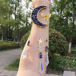 Ляпис-Лазурь Стеклянные ловцы солнца, Подвески из натурального лазурита с луной и бабочкой, 390 мм