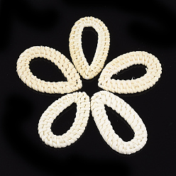 Beige Handmade Reed Cane/Rattan Woven Linking Rings, For Making Straw Earrings and Necklaces, Bleach, teardrop, Beige, 45~58x25~38x4~6mm, Inner Measure: 25~37x9~22mm