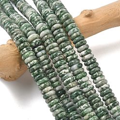 Камень с Зелеными Точками Натуральные зеленые пятна яшмовых нитей, диск, 8x3 мм, отверстие : 1.4 мм, около 125 шт / нитка, 15.28'' (38.8 см)