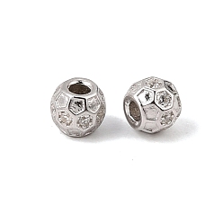 Platino Real Plateado 925 cuentas de circonita cúbica transparente micropavé de plata de ley, chapado en rack, larga duración plateado, panal redondo, Rodio plateado, Platino verdadero plateado, 4x3.5 mm, agujero: 1.4 mm