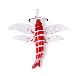 Красный Большие подвески, лэмпворк, ручная работа , стрекоза прелести, красные, 59.5~61.5x59.5~62x10.5~12 мм, отверстие : 5.5~6x5~6 мм