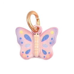 Pink Печатные латунные подвески, бабочки прелести, золотые, розовые, 10x12x2.5 мм, отверстие : 4 мм