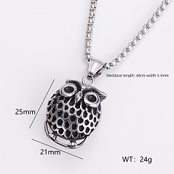 Chouette Colliers gothiques pour hommes, avec pendentif en acier inoxydable chirurgical et chaîne à maillons carrés., couleur argent plaqué, chouette, 316 pouce (23.62 cm)