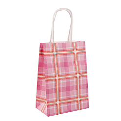 Бледно-Розовый Бумажные мешки, с ручкой, подарочные пакеты, сумки для покупок, прямоугольник с рисунком тартана, розовый жемчуг, 15x8x21 см