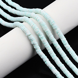 Light Cyan Handmade Polymer Clay Beads Strands, for DIY Jewelry Crafts Supplies, Heishi Beads, Disc/Flat Round, Light Cyan, 6x0.5~1mm, Hole: 1.8mm, about 290~320pcs/strand, 15.75 inch~16.14 inch(40~41cm)