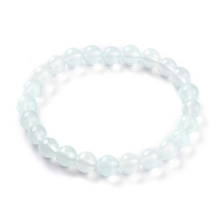 Светло-голубой Окрашенные натуральные нефритовые бусины стрейч-браслеты, круглые, светло-голубой, внутренний диаметр: 2-1/4 дюйм (5.7 см), бусина : 8~8.5 mm