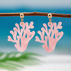 Others 304 Stainless Steel Stud Earrings, Alloy Acrylic Dangle Earrings for Women, 42x32mm