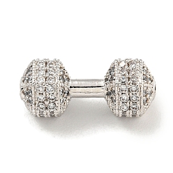 Платина Латунные микропаве из прозрачного кубического циркония, гантель, платина, 8x18.5x4 мм, отверстие : 1.8 мм