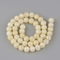Pale Goldenrod Synthetic Crackle Quartz Beads Strands, Round, Dyed, Pale Goldenrod, 8mm, Hole: 1mm, about 50pcs/strand, 15.7 inch