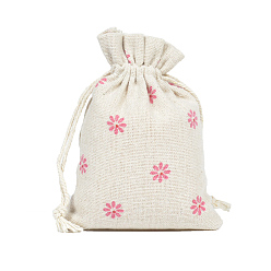 Цветок Сумки Linenette с кулиской, прямоугольные, цветочным узором, 14x10 см