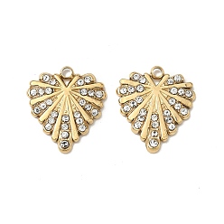 Настоящее золото 18K 304 из нержавеющей стали горный хрусталь подвески, сердце, ионное покрытие (ip), реальный 18 k позолоченный, 15x14x2 мм, отверстие : 1.6 мм