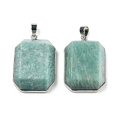 Амазонит Природные подвески амазонит, граненые прямоугольные подвески, с реечной обшивкой латунными выводами, платина, 34x23x8 мм, отверстие : 4.5x6 мм