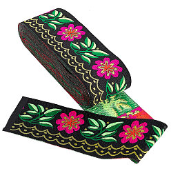 Noir Rubans de polyester à broder, ruban jacquard, accessoires du vêtement, Motif floral, noir, 51mm, environ 7 m / paquet