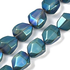 чирок Стеклянные бусины с гальваническим покрытием , матовые, граненая полигона, зелено-синие, 12.5x9.5x7 мм, отверстие : 1 мм, около 50 шт / нитка, 23.86 дюйм (60.6 см)
