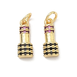 Настоящее золото 18K Латунные микро проложить кубического циркония подвески, подвески в форме губной помады, стойки покрытие, долговечный, без свинца и без кадмия, реальный 18 k позолоченный, 14x5x3.5 мм, Перейти кольцо: 5x1 мм, внутренний диаметр: 3 мм