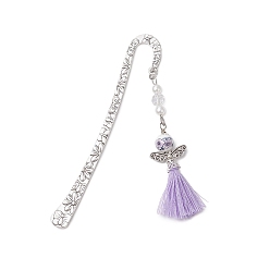 Лиловый Закладки с крючками из сплава, закладки для книг с подвесками из фарфоровых бусин и поликоттона с кисточками, сирень, 123.5 мм