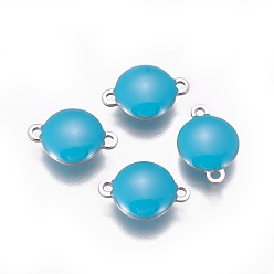 Темно-Голубой 304 соединительные звенья эмалированные нержавеющие, эмалированные блестки, плоско-круглые, цвет нержавеющей стали, глубокое синее небо, 14.5x10x4.5 мм, отверстие : 1.4 мм