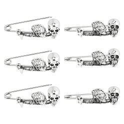Античное Серебро 6 шт. брошь из цинкового сплава в виде скелета на Хэллоуин, для рюкзака с одеждой, античное серебро, 20.5x55.5x20 мм