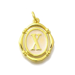 Letter X Латунные подвески, с эмалью, овальный с буквой, реальный 18 k позолоченный, с целью перехода в кольце, Письмо X, 20x15~15.5x2 мм, отверстие : 3.5 мм