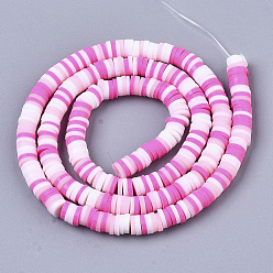 Hot Pink Handmade Polymer Clay Bead Strands, Heishi Beads, for DIY Jewelry Crafts Supplies, Disc/Flat Round, Hot Pink, 4x0.5~1mm, Hole: 0.9mm, about 320~450pcs/strand, 15.35 inch~16.92 inch(39~43cm)