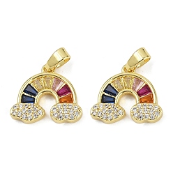 Настоящее золото 18K Латунные микро проложить кубического циркония подвески, без кадмия и без свинца, радужные прелести, реальный 18 k позолоченный, 12.5x14.5x3 мм, отверстие : 4.5x2.3 мм