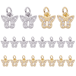 Real Gold Plated & Real Platinum Plated 20 шт. 2 цвета латунные подвески из прозрачного кубического циркония с микропаве, с прыжковых колец, бабочка, настоящее золото и платина, 10x10x1.5 мм, отверстие : 3.5 мм, 10 шт / цвет