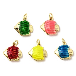 (52) Непрозрачная лаванда Латунь эмаль подвески, рыбы прелести, без свинца и без кадмия, долговечный, стойки покрытие, реальный 18 k позолоченный, разноцветные, 18x17.5x6.5 мм, отверстие : 3.5 мм