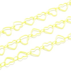 Yellow Spray Painted Brass Link Chains, Soldered, with Spool, Heart, Yellow, link: 4x3x0.5mm, heart: 6.5x7.5x1mm, 32.8 Feet(10m)/roll
