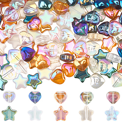 (52) Непрозрачная лаванда 200 шт. 10 стили гальванических стеклянных бусин, AB цвет, звезда и сердца, разноцветные, 7~8.5x8~9x3~4.5 мм, отверстие : 0.8~1 мм, 20 шт / стиль