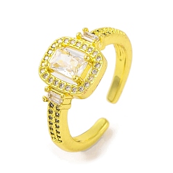 Настоящее золото 18K Прямоугольное латунное кольцо с микро-паве, прозрачное кольцо с кубическим цирконием, открытая манжета для женщин, без кадмия, без никеля и без свинца, реальный 18 k позолоченный, 22 мм, регулируемый