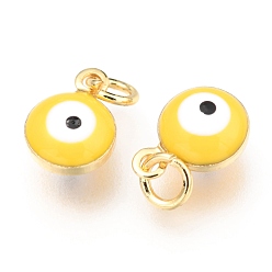 Gold Brass Enamel Charms, Real 18K Gold Plated, Long-Lasting Plated, with Jump Ring, Evil Eye, Gold, 9.5x6.5x4.5mm, Hole: 2.5mm