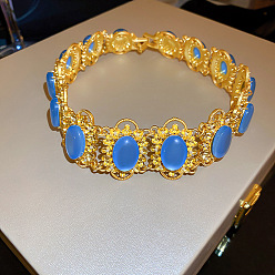 Золотой Ожерелья-чокеры из сплава в средневековом стиле с васильковым синим покрытием из смолы с овальными звеньями для женщин, золотые, 14.57 дюйм (37 см)