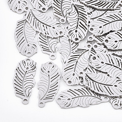 Stainless Steel Color Tarnish Resistant 201 Stainless Steel Links connectors, Laser Cut Links, Leaf, Stainless Steel Color, 26x11x1mm, Hole: 1.6mm