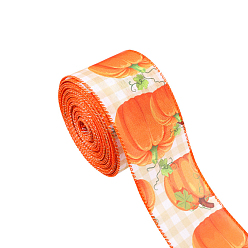 Pumpkin 10 Yards Thanksgiving Day Printed Polyester Ribbons, Flat, Pumpkin, 2-1/2 inch(63mm)
