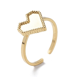 Настоящее золото 14K 304 компоненты открытого кольца манжеты из нержавеющей стали, настройки кольца чашки безеля, сердце, реальный 14 k позолоченный, внутренний диаметр: 17 мм, лоток : 8.5x9.5 мм