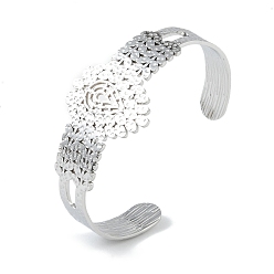 Stainless Steel Color Non-Tarnish 304 Stainless Steel Hollow Leaf Open Cuff Bangles for Women, Stainless Steel Color, Inner Diameter: 2 inch(5cm), 30mm