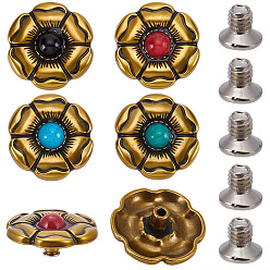 (52) Непрозрачная лаванда 8 шт. 4 цветные пуговицы из сплава и пластика, плоские круглые с цветочным узором, для поделок багажа и аппаратных принадлежностей, античное золото , разноцветные, 27x11.5 мм, отверстие : 2.5 мм, 2 шт / цвет