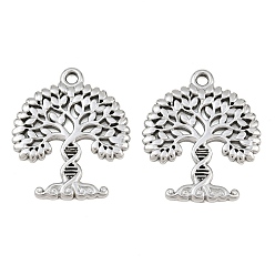 Stainless Steel Color 304 Stainless Steel Pendants, Tree of Life Charms, Stainless Steel Color, 26x22x1.8mm, Hole: 2mm