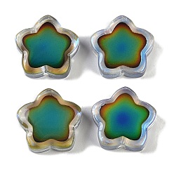 Зеленый Двухцветные стеклянные бусины для настроения, звезда, чувствительные к температуре бусины, меняющие цвет, с покрытием AB цвета, зелёные, 14x14.5x5 мм, отверстие : 1.2 мм